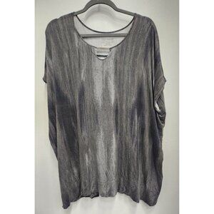 Lisa Rinna Womens Gray Tie Dye Tunic Top Medium Oversized Short Sleeve Keyhole